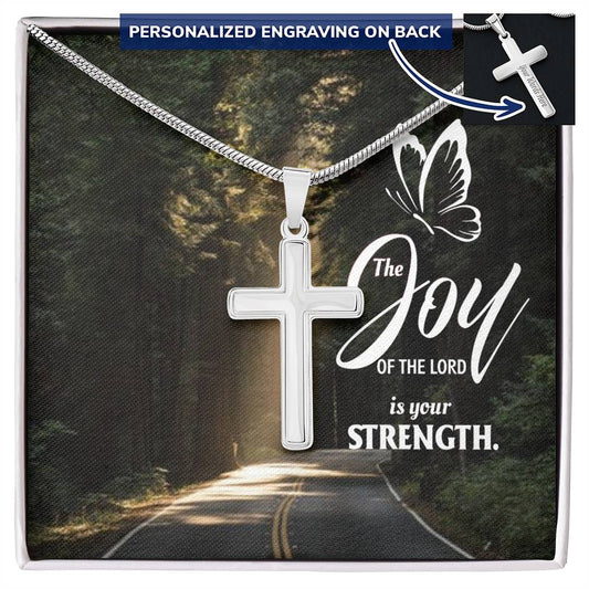 Joy of The Lord Engraved Cross Necklace