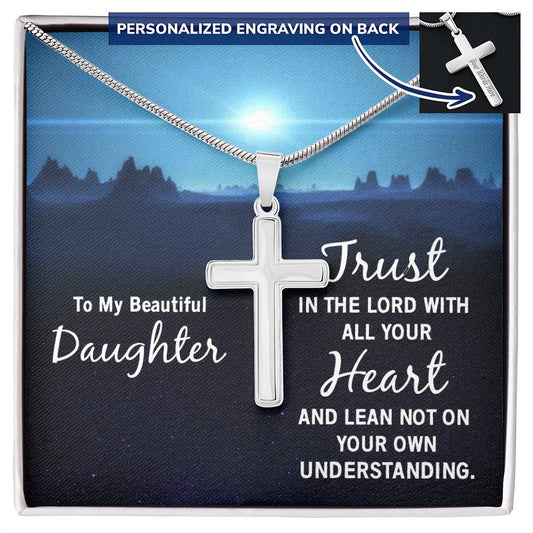 Daughter Trust in the Lord Engraved Cross Necklace