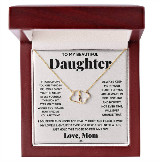 Daugther from Mom 10K Gold Diamond Hearts Necklace