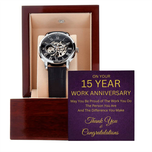 15th Work Anniversary Gift Mechanical Watch with LED Gift Box