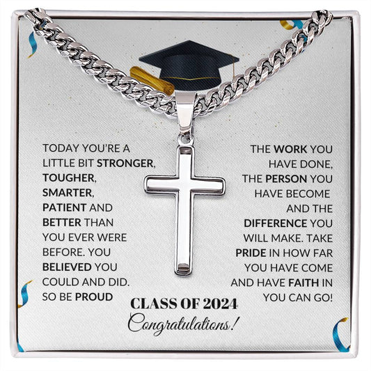 Class of 2024 Engraved Cross Necklace for Men