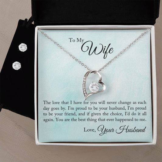 To My Wife - Proud To Be Your Husband Heart Necklace and Earring Set