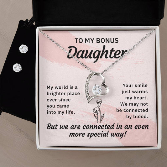 To my bonus daughter- Heart Necklace and Earring Set