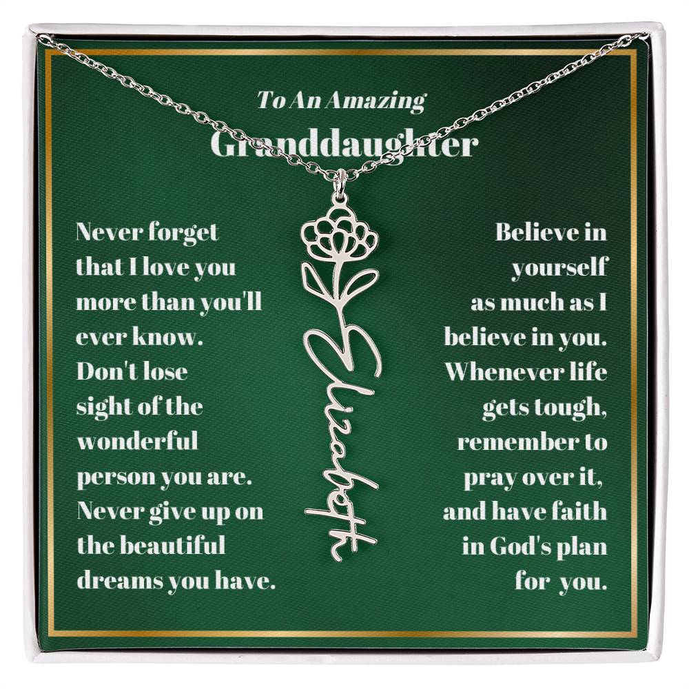 Granddaughter Personalized Name Birth Flower Necklace Gift