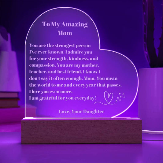 Mom Gift, Mother Daughter Gifts, Mom Heart Acrylic Plaque Gift, Present to My Mom on Mother's Day, Mothers Plaque Engraved