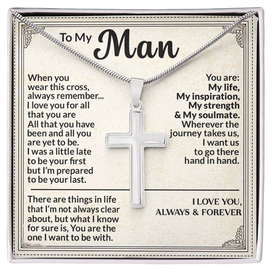 To My Man - Engraved Cross Necklace For Boyfriend Husband-FashionFinds4U