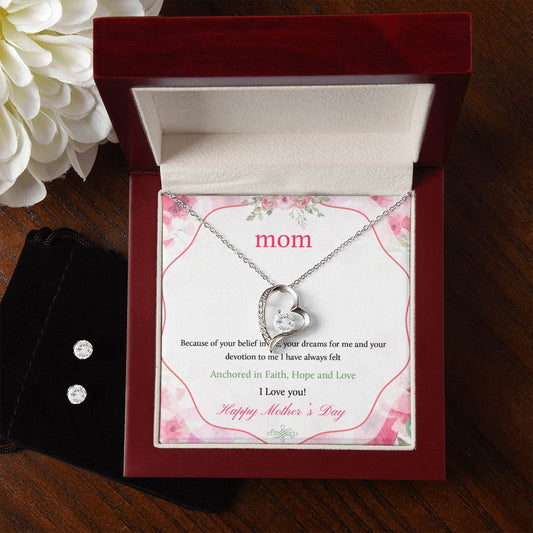 Mother's Day Anchored In Faith Forever Love Necklace Earring Set-FashionFinds4U