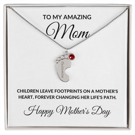 To My Amazing Mom Personalized Engraved Birthstone Necklace In Silver Or Gold-FashionFinds4U