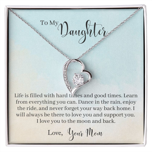 To My Daughter - Learn From Everything (1) Daughter Forever Love Heart Necklace-FashionFinds4U