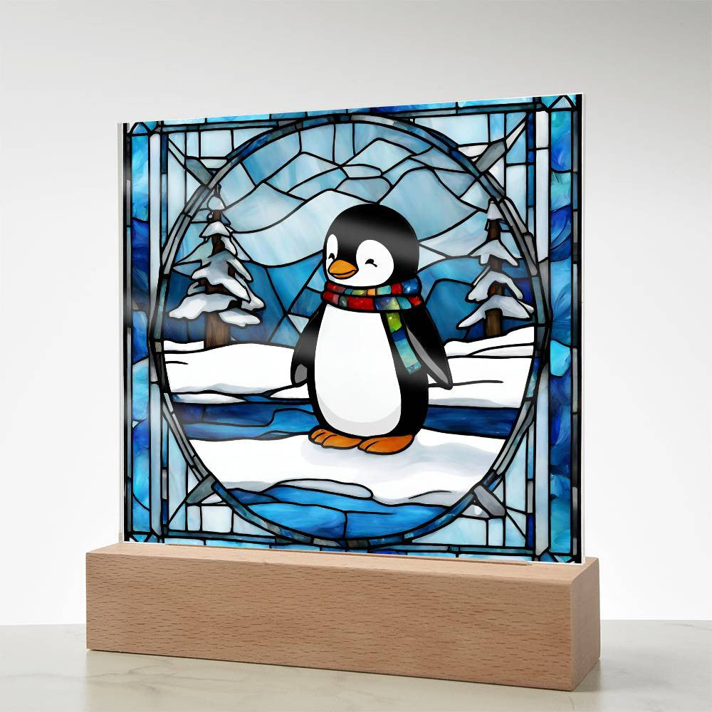 Penguin Faux Stained Glass Plaque