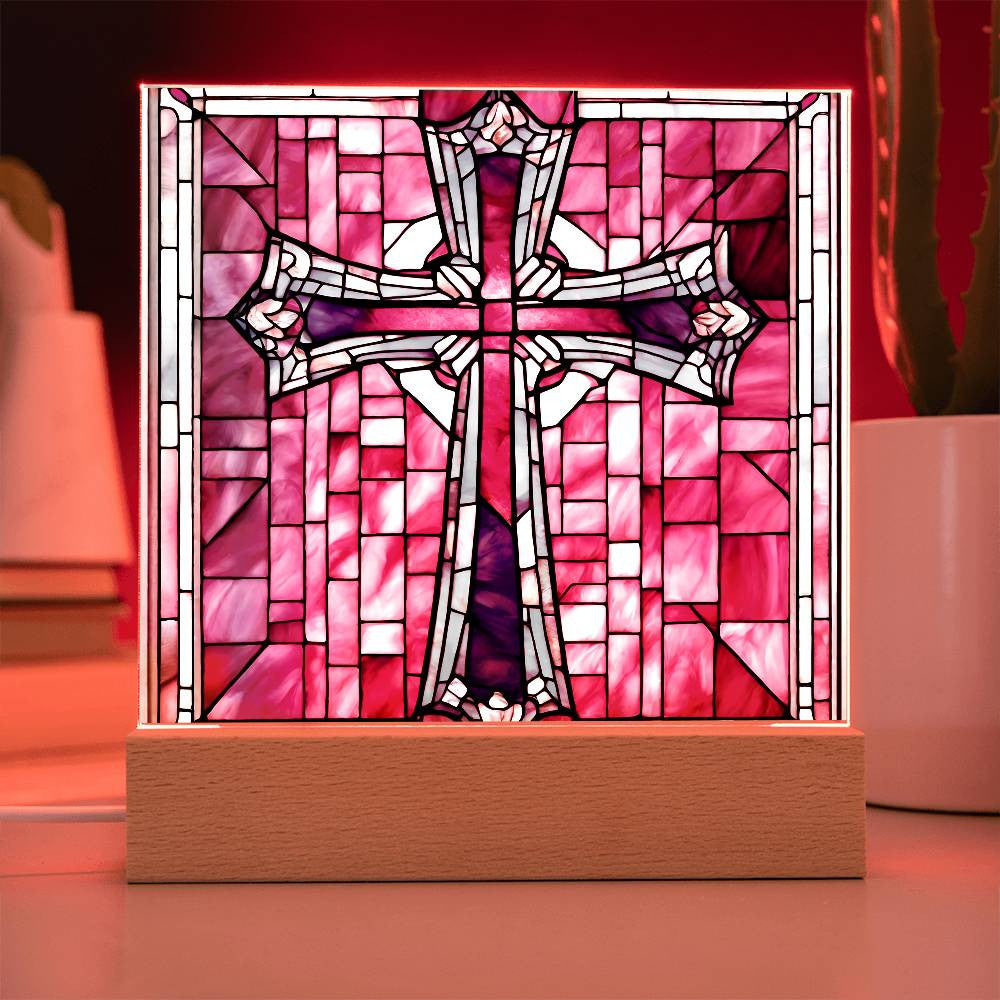 Faux Stained Glass Cross Acrylic Plaque Gift for Girl