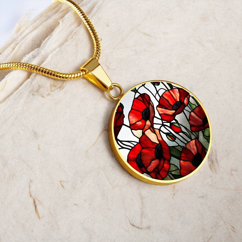 Red Poppy Flower Necklace or Bangle Bracelet with Optional Engraving