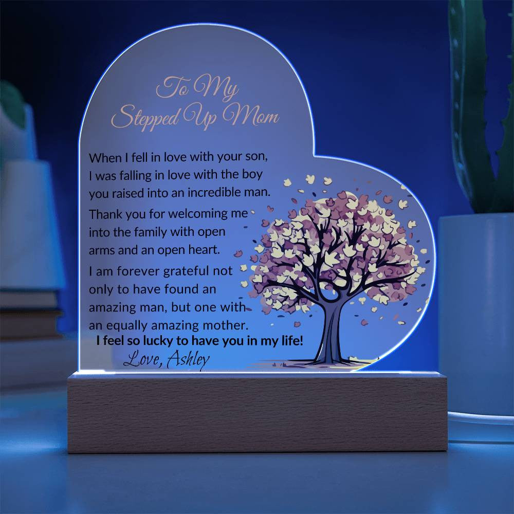 Stepped Up Mom Acrylic Heart Plaque Gift