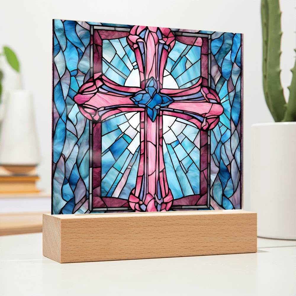 Faux Stained Glass Acrylic Cross Plaque