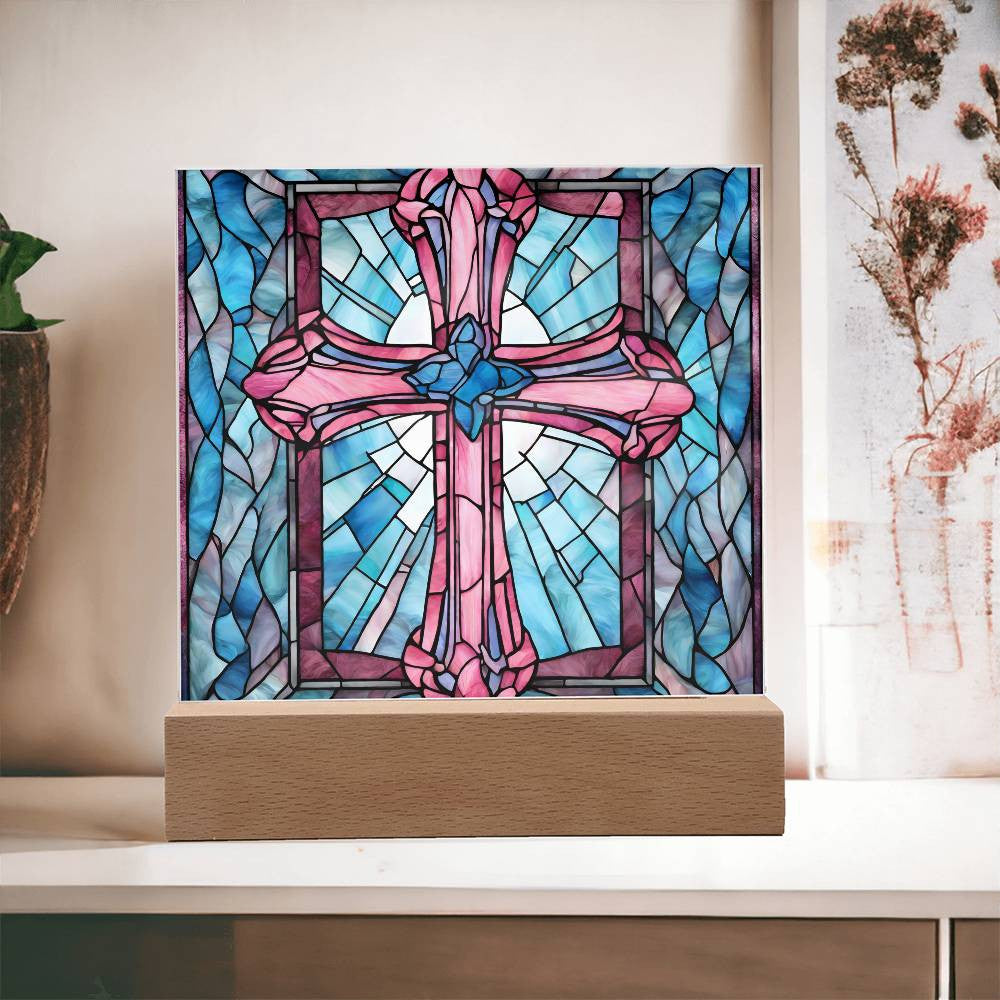 Faux Stained Glass Acrylic Cross Plaque