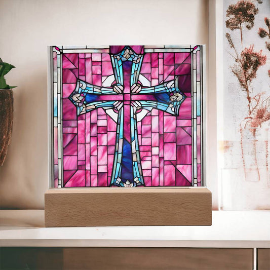 Faux Stained Glass Cross Acrylic Plaque Gift for Girl