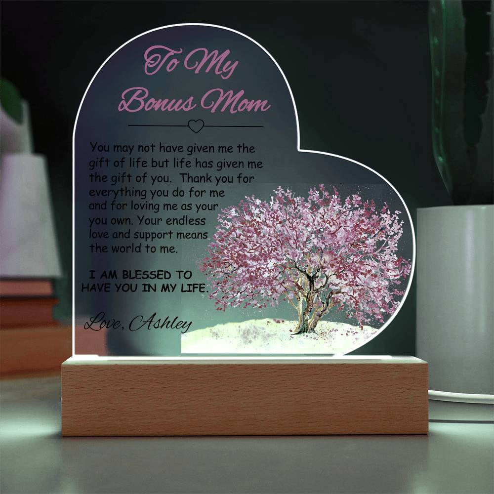 To My/Our Bonus Mom Acrylic Heart Plaque Gift