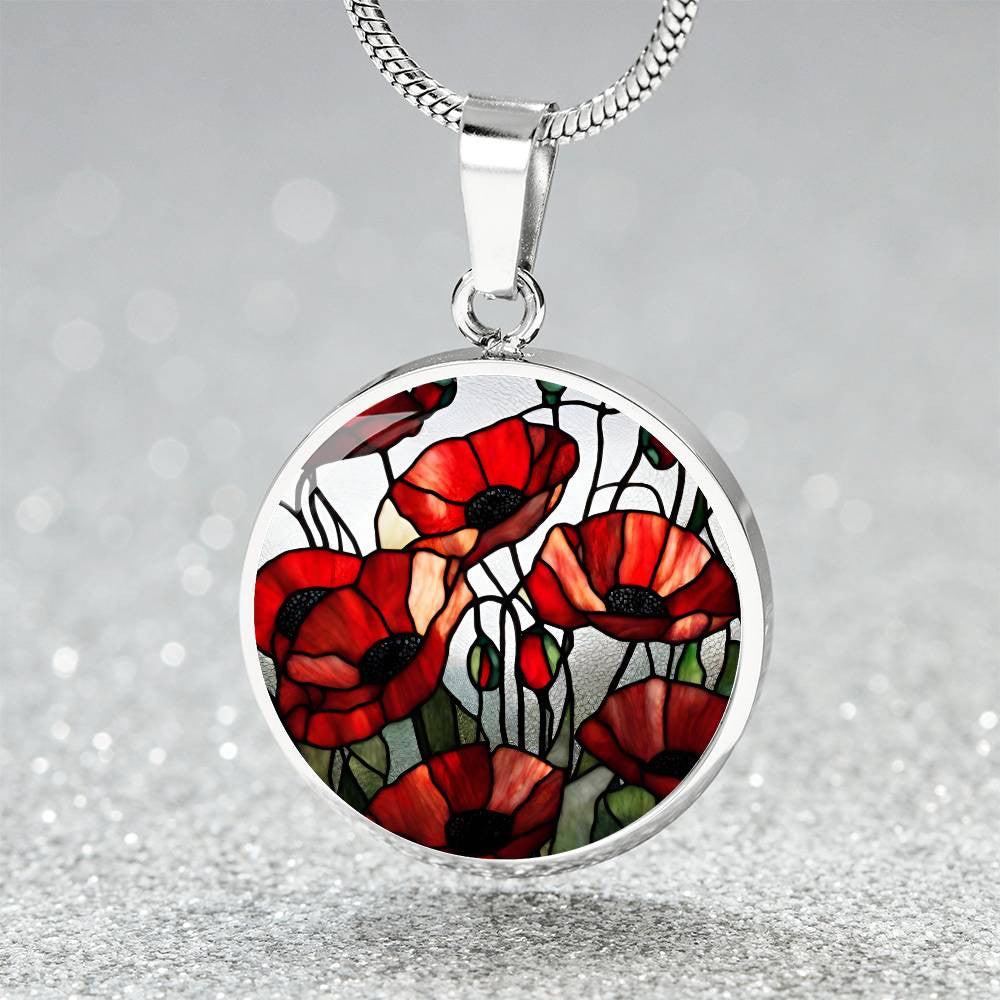 Red Poppy Flower Necklace or Bangle Bracelet with Optional Engraving