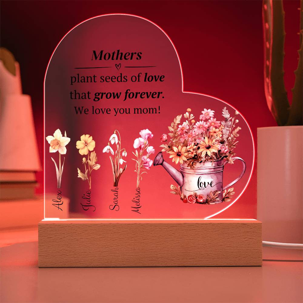 Mother Birth Flower Acrylic Heart Plaque