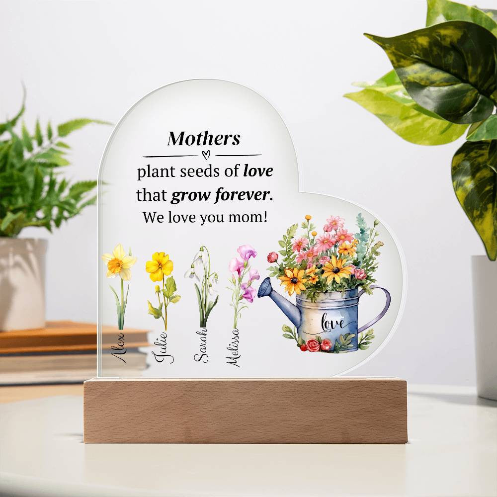 Mother Birth Flower Acrylic Heart Plaque