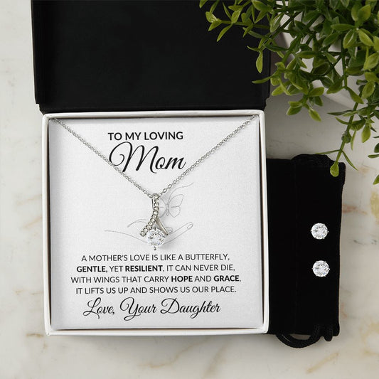 A Mother's Love Is Like A Butterfly - Petite Ribbon Necklace and Earring Set-FashionFinds4U