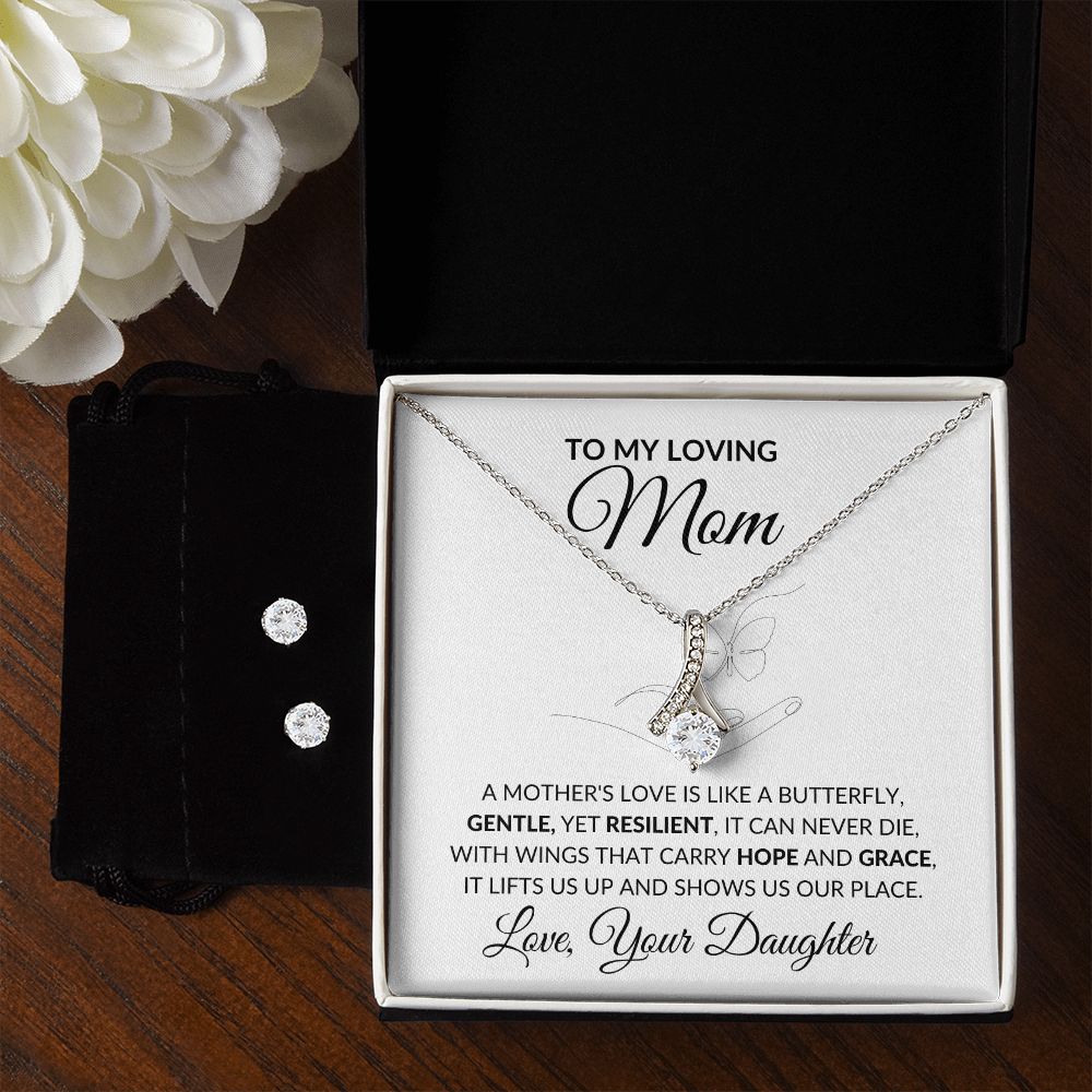 A Mother's Love Is Like A Butterfly - Petite Ribbon Necklace and Earring Set-FashionFinds4U