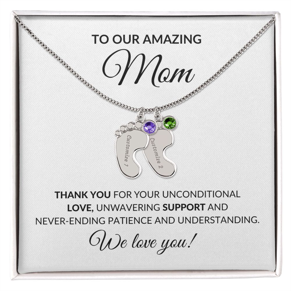 Amazing Mom From Children Baby Feet Birthstone Necklace-FashionFinds4U
