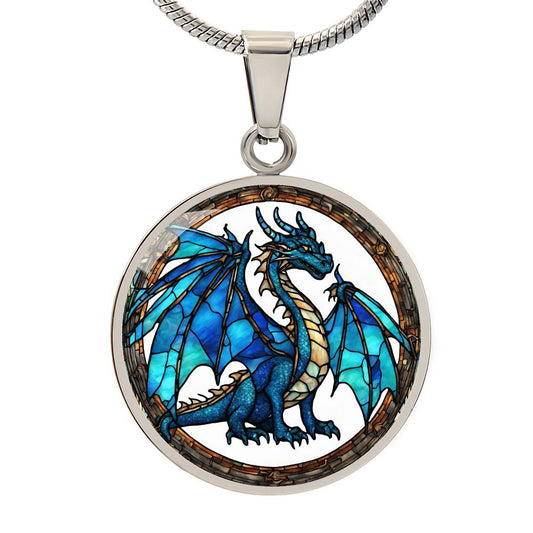 Blue Dragon Engraved Necklace