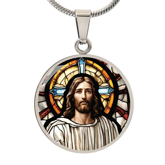 Jesus and Cross Engraved Necklace