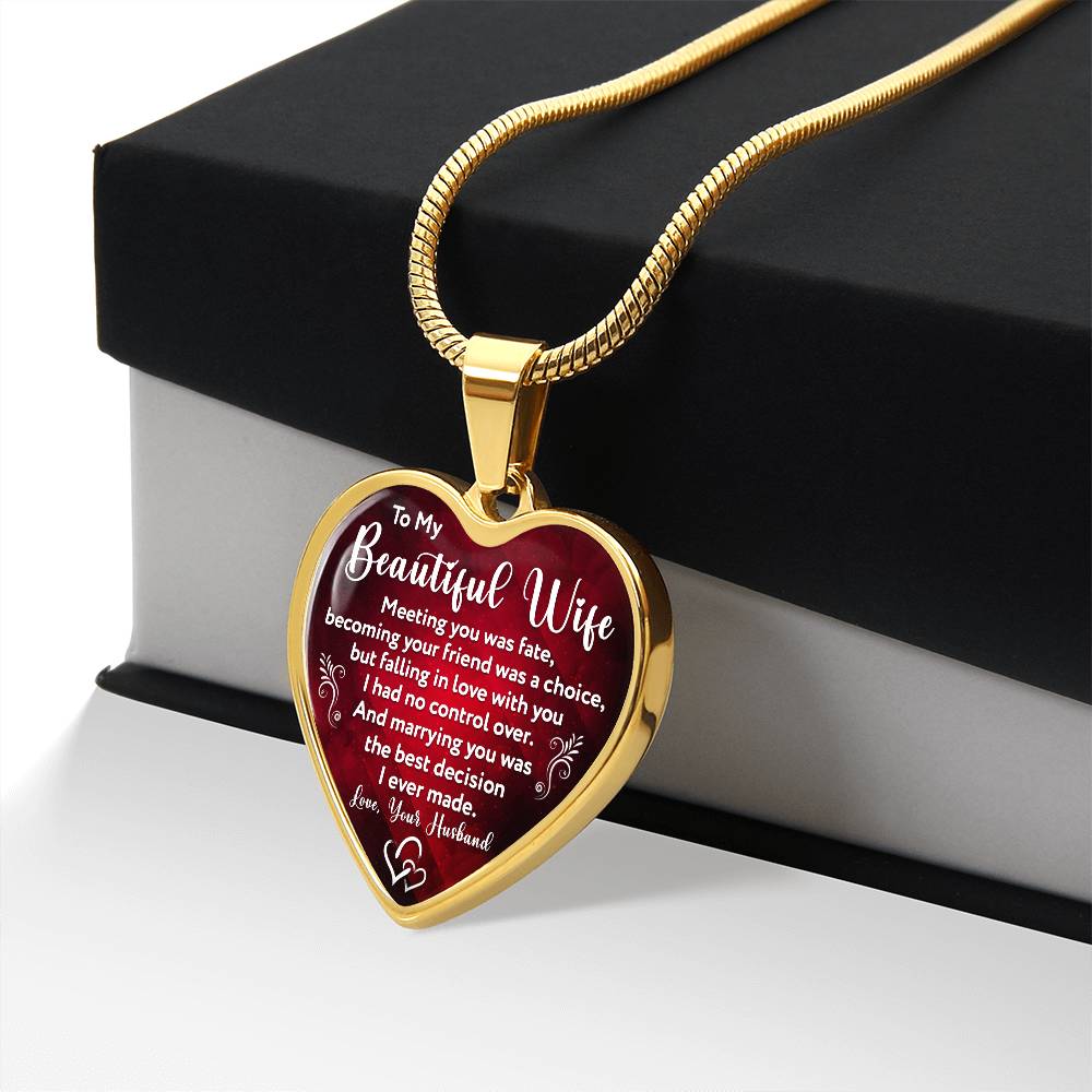 To my wife engraved heart pendant