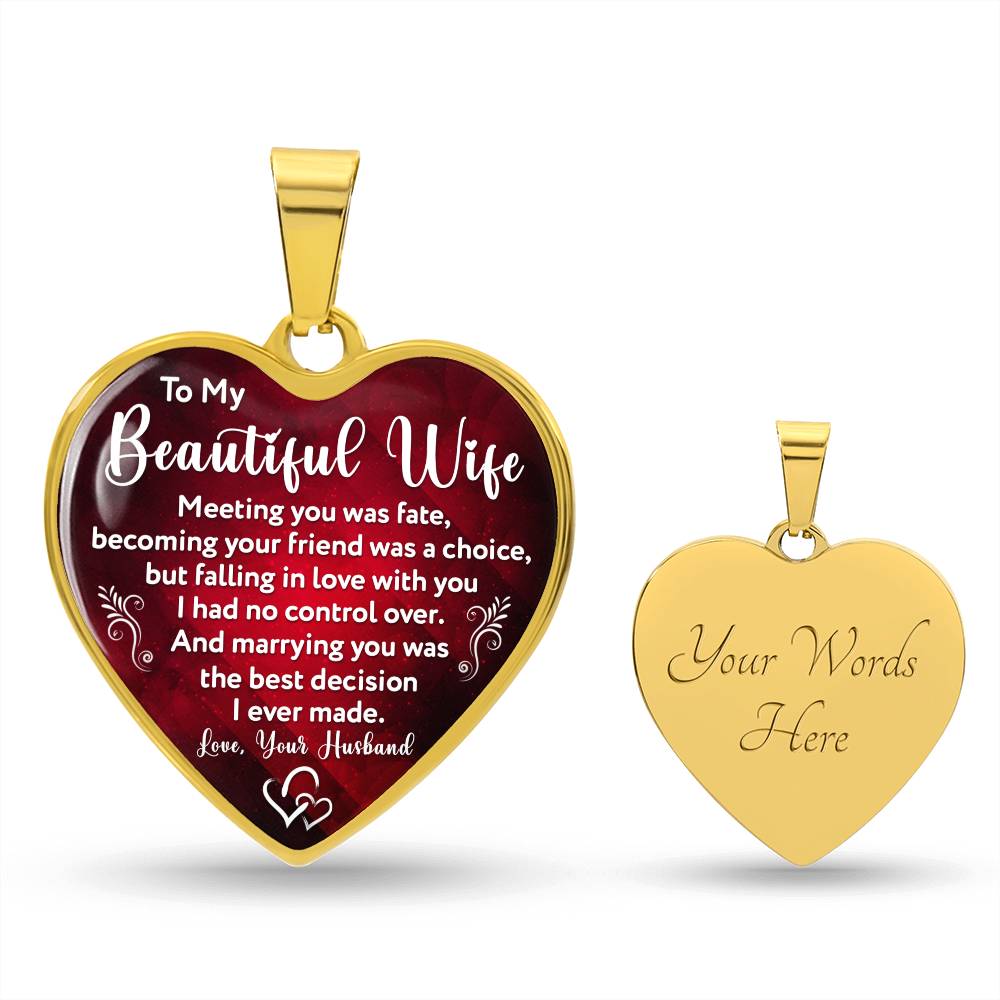 To my wife engraved heart pendant