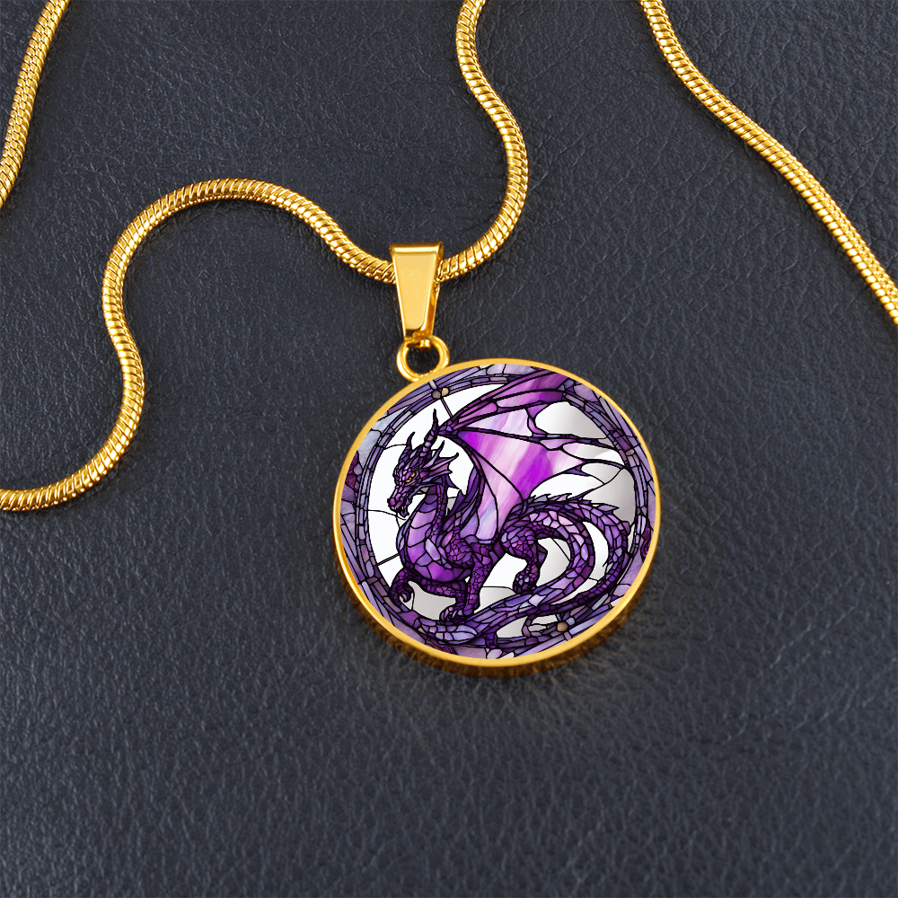 Purple Dragon Engraved Necklace