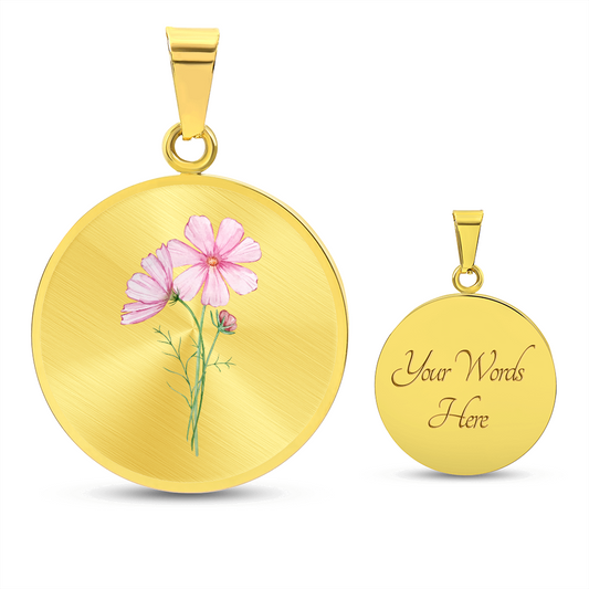 October Birth Flower Cosmos Engraved Necklace