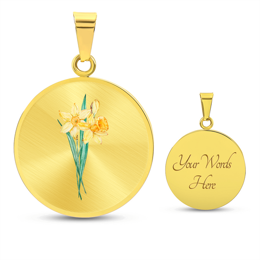 March Birth Flower - Daffodil Engraved Birth Flower Necklace