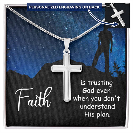 Faith is Trusting Engraved Cross Necklace