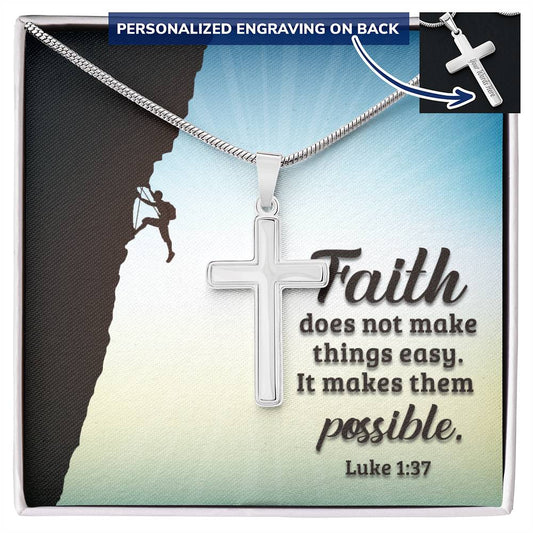 Faith Makes Things Possible Engraved Cross Necklace