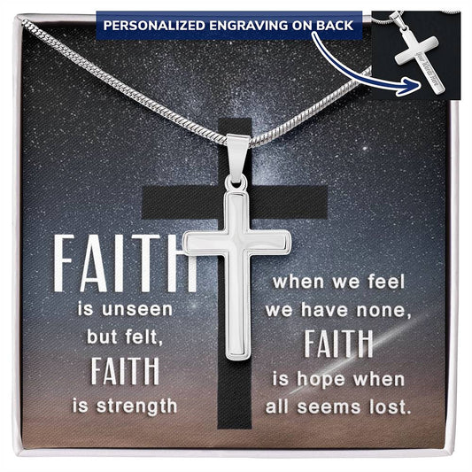 Faith Hope When All Seems Lost Engraved Cross Necklace
