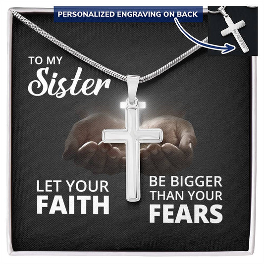 Sister Faith Engraved Cross Necklace