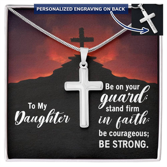 Daughter Stand Firm in Faith Engraved Cross Necklace
