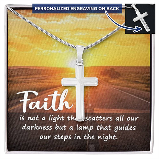 Faith Guides Us Engraved Cross Necklace