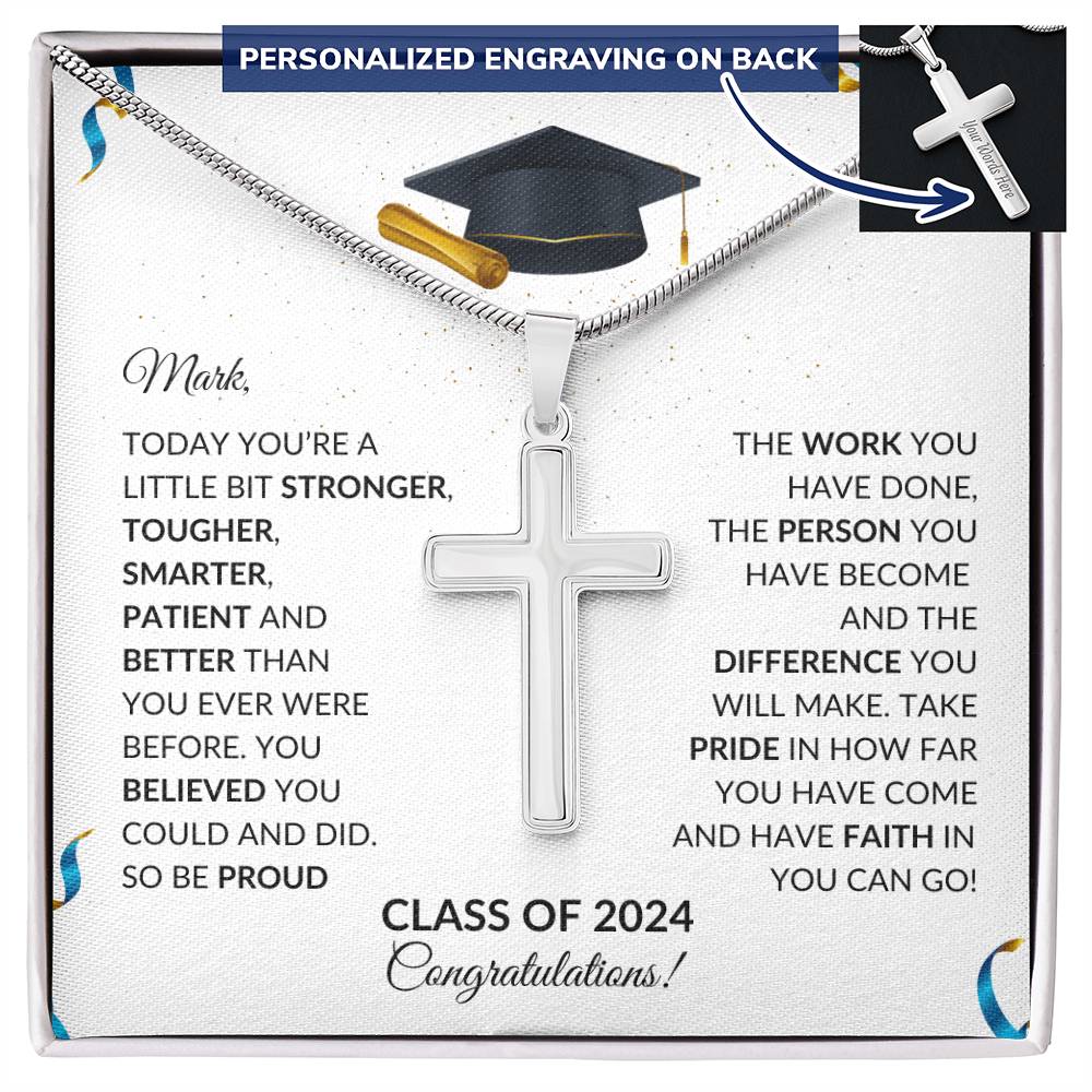 Class of 2024 Engraved Cross Necklace Graduation Gift