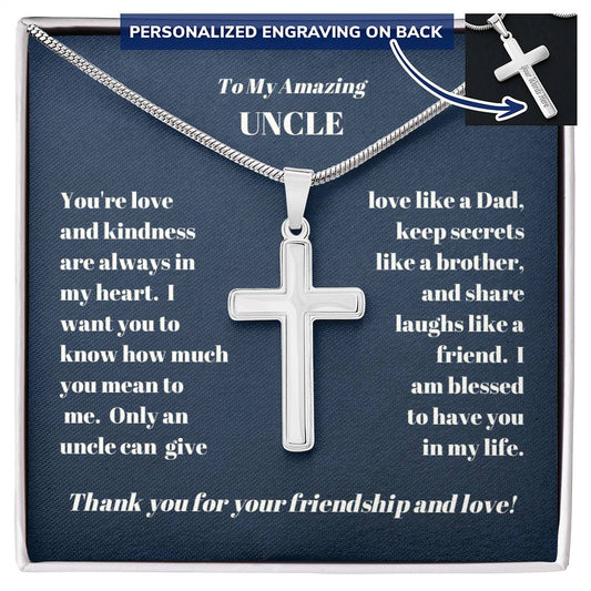 Uncle Personalized Cross Necklace on Snake Chain