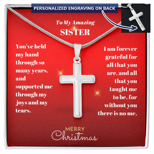 Merry Christmas - Sister - Personalized Cross Necklace