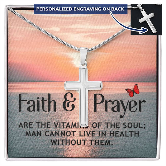 Faith and Prayer Engraved Cross Necklace