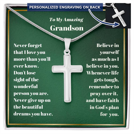 Grandson Personalized Cross Necklace