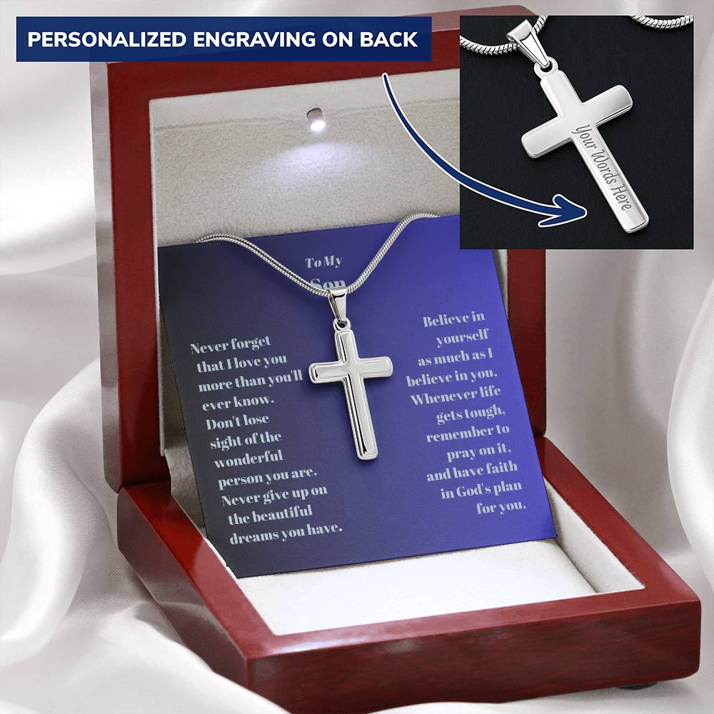 To My Son Engraved Cross Necklace