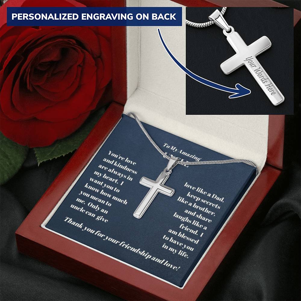 Uncle Personalized Cross Necklace on Snake Chain