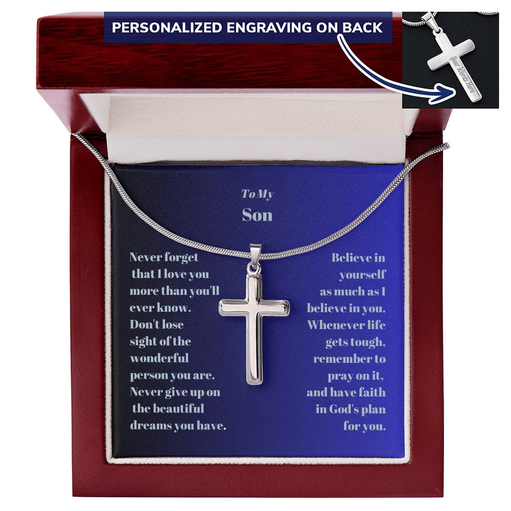 To My Son Engraved Cross Necklace