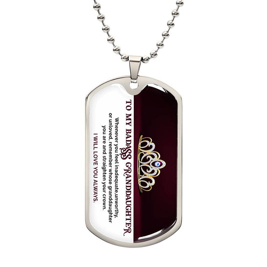 To My Badass Granddaughter Engraved Dog Tag Necklace Gift