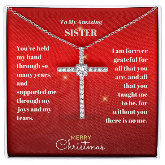 Sister - Merry Christmas - CZ Cross Necklace